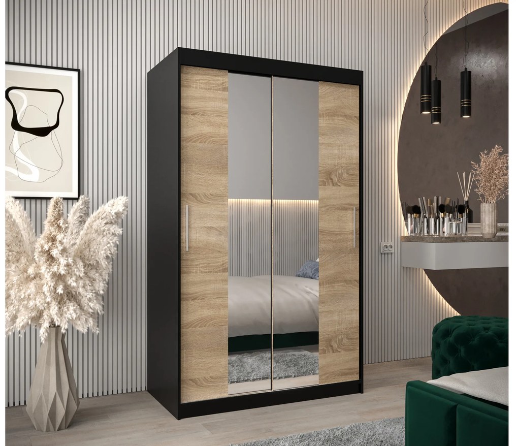 Dulap de haine 120 cm Toki 1 (negru mat + stejar sonoma). 1064894
