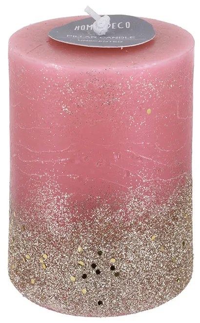 Lumanare decorativa 7x7x9 cm, glitter, roz inchis