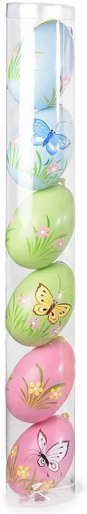 Set 6 oua decorative plastic suspendabile fluturasi verde albastru roz