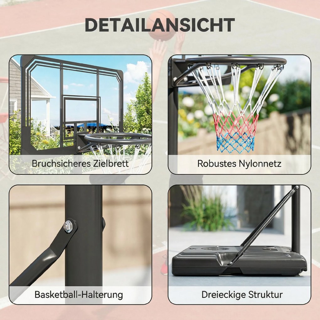SPORTNOW Cos pentru baschet cu inaltime reglabila, 182-213 cm, Negru