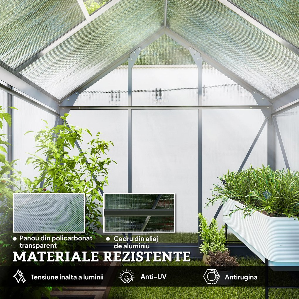 Outsunny Seră de Grădină din Policarbonat Anti UV cu Fereastră și Ușă Glisantă, 190x132x201 cm | Aosom Romania