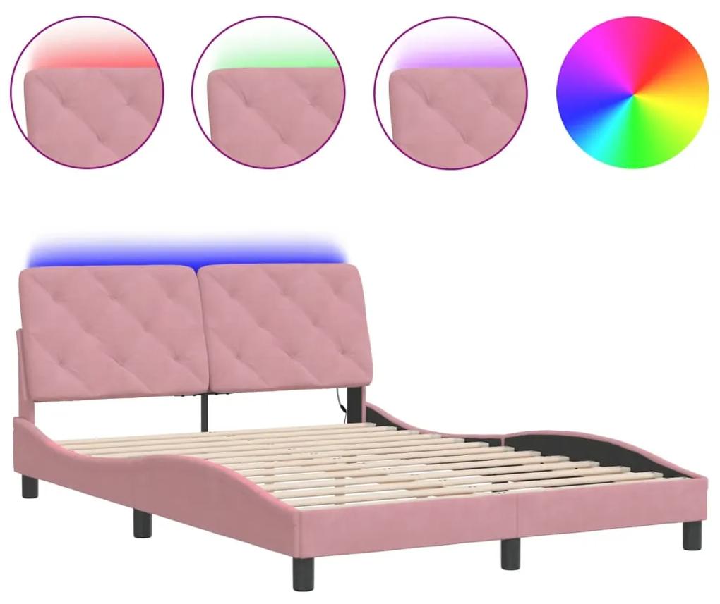 3213848 vidaXL Cadru de pat cu lumini LED, roz, 120x200 cm, catifea