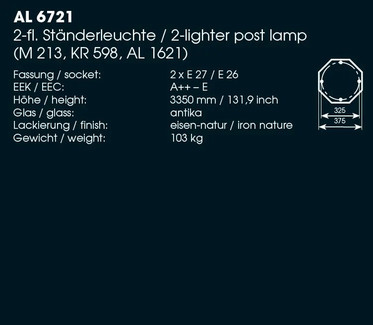 Stalp iluminat exterior din fier forjat, inaltime 335cm, AL 6721