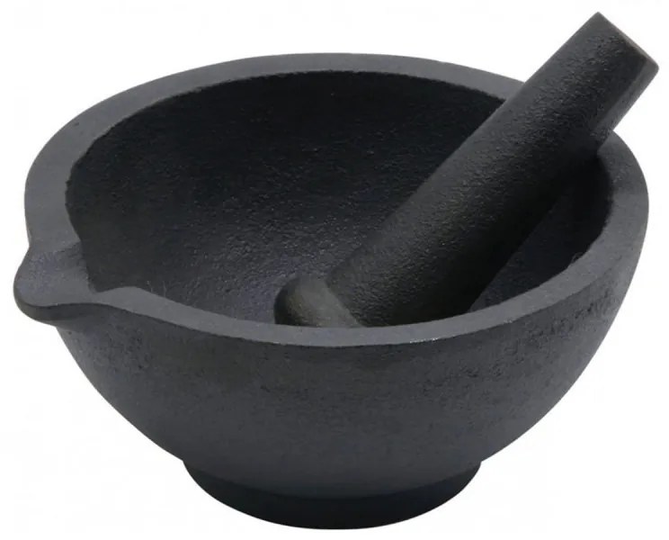 Mortar si pistil Kinghoff KH 1197, 13x6.5 cm, Toate din fonta, Negru