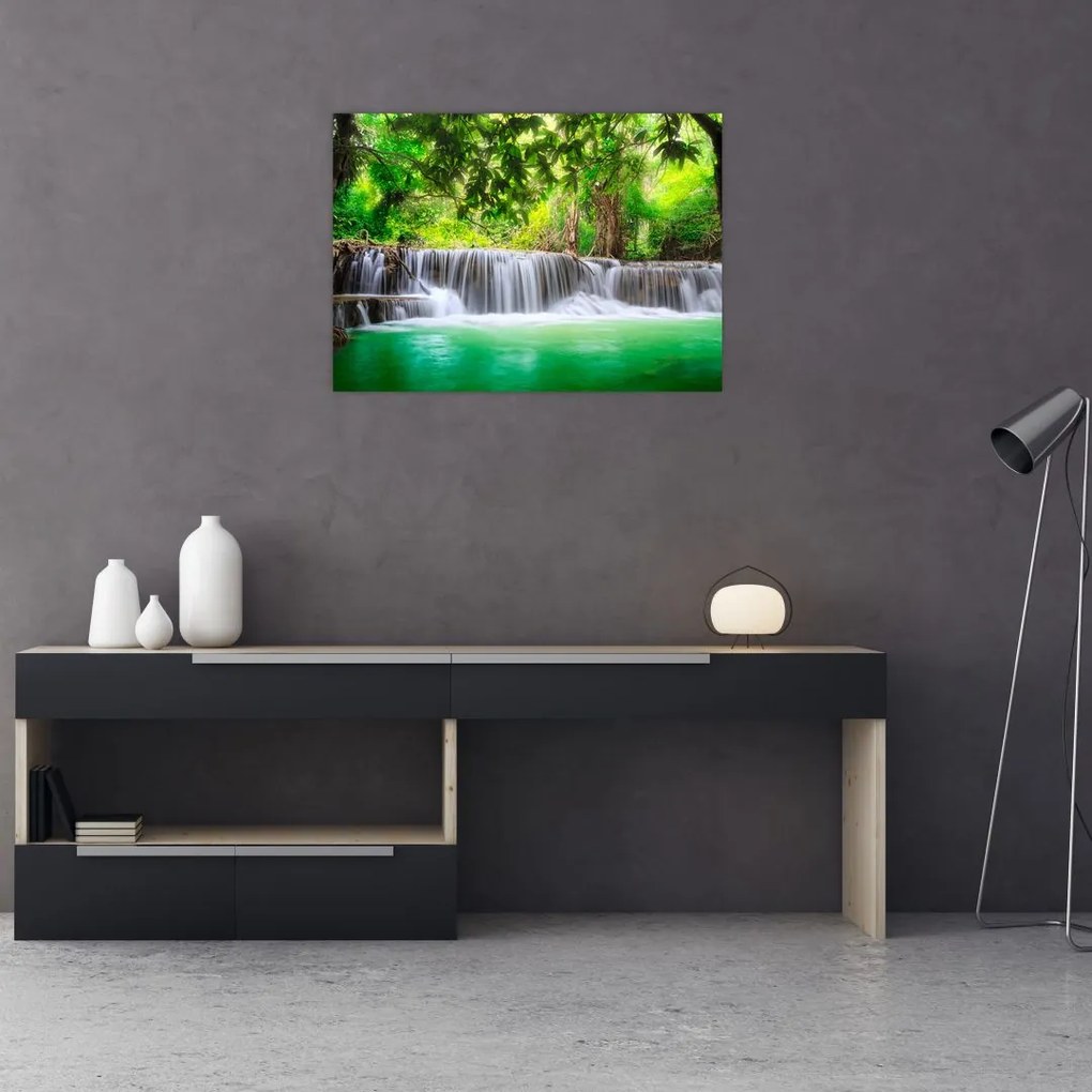 Tablou pe sticlă - cascada din Kanchanaburi, Thailanda (70x50 cm)