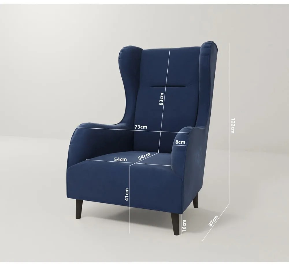 Fotoliu wing albastru cu tapițerie din catifea Carole – Ropez