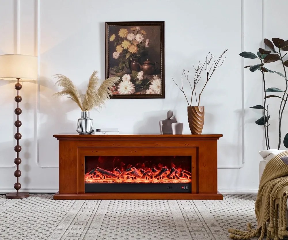 Șemineu electric cu efect LED realist cu 12 culori, Comodă TV, design elegant, control vocal și telecomandă, fără încălzire, 180 cm, Maro