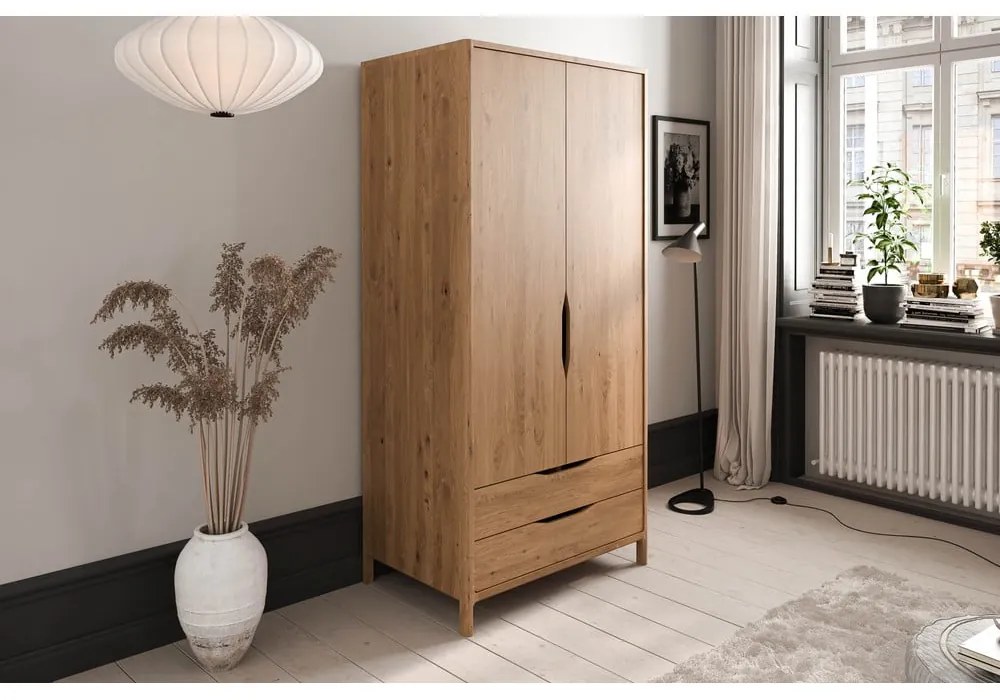 Șifonier în culoare naturală din lemn de stejar 96x188 cm Twig – The Beds