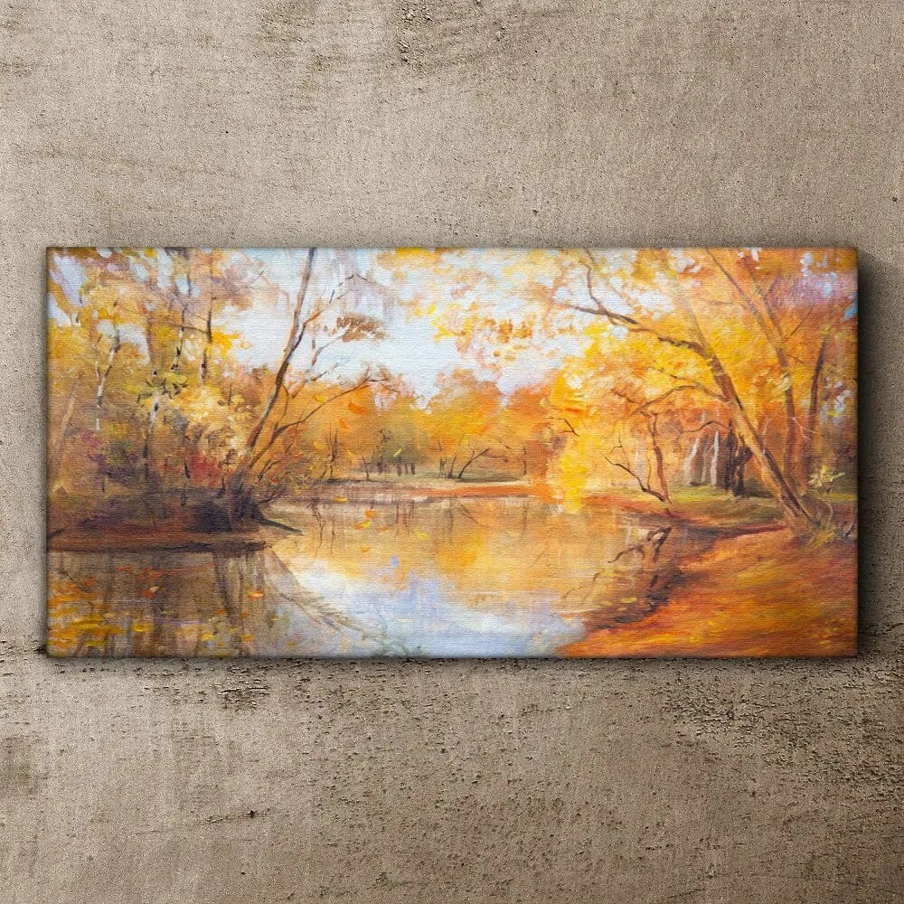 Tablou canvas pădure râu natura toamna