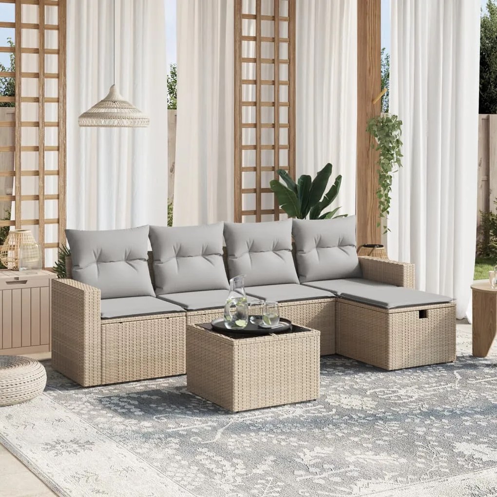 vidaXL Set canapele de grădină, 6 piese, cu perne, bej, poliratan