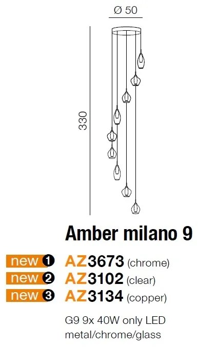 Lustra moderna AMBER MILANO 9 crom ZZ AZ3673