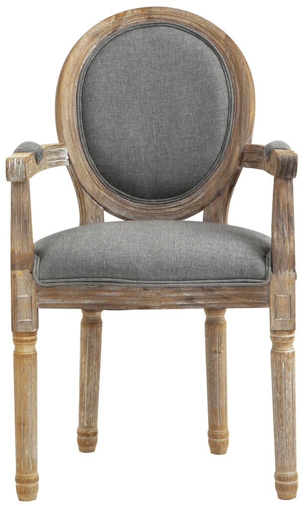 HOMCOM Scaun de Sufragerie Scaun de Salon medaillon Stil Louis XVI Lemn Masiv patinat sculptat Material Lin Gri | Aosom Romania