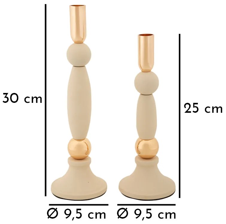 Mauro Ferretti Set Suport Lumanare Strek Crem 2 Bucăți Cm Ø9,5X25-9,5X28 | Aosom Romania