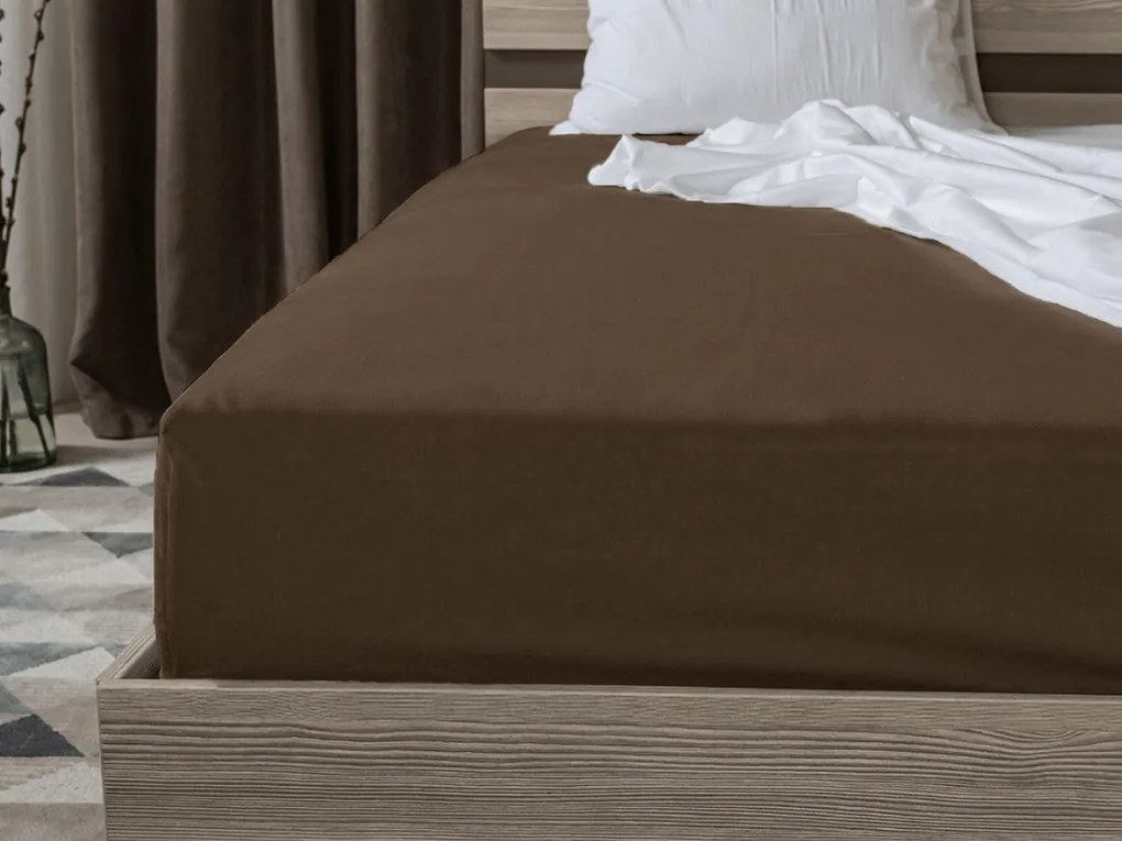 Cearsaf jersey cu lycra maro inchis 180 x 200 cm