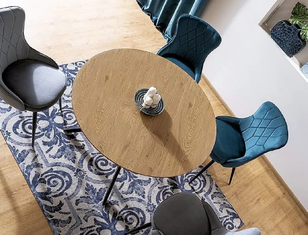 Masa de dining din stejar cu picioare negre ASTER 120x120