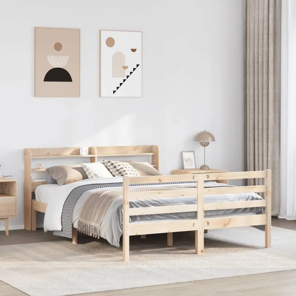 vidaXL Cadru de pat cu tăblie, 135x190 cm, lemn masiv de pin