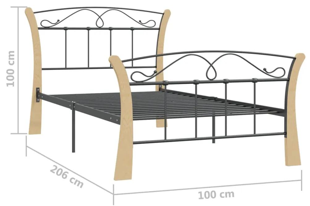 Cadru de pat, negru, 100x200 cm, metal black and light wood, 100 x 200 cm