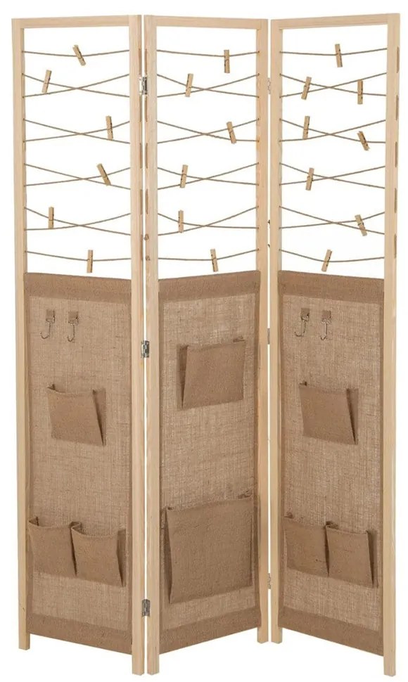 Paravan cu 3 panouri, 8 compartimente de depozitare și 4 cârlige – natur