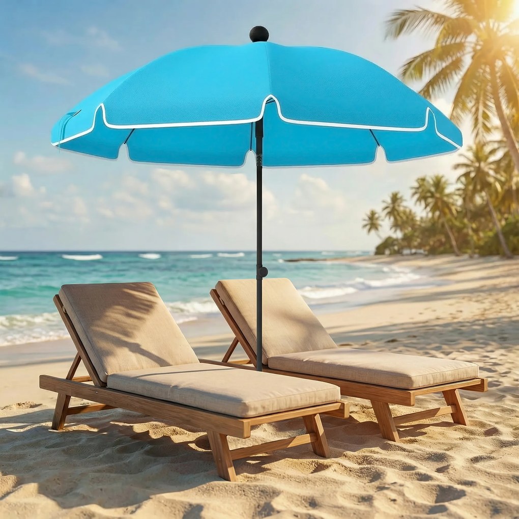 Outsunny Umbrelă de plajă Ø150 cm rezistentă la apă pliabilă umbrelă pentru plajă cu ancoră de nisip înclinare reglabilă husă Albastru | Aosom Romania