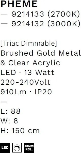 Lustra LED 3000K suspendata design liniar PHEME auriu periat