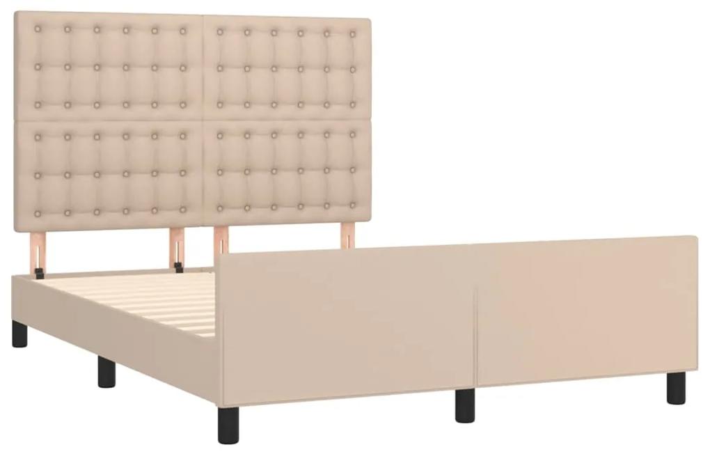 Cadru de pat cu tablie, cappuccino, 140x190 cm, piele ecologica Cappuccino, 140 x 190 cm, Nasturi de tapiterie