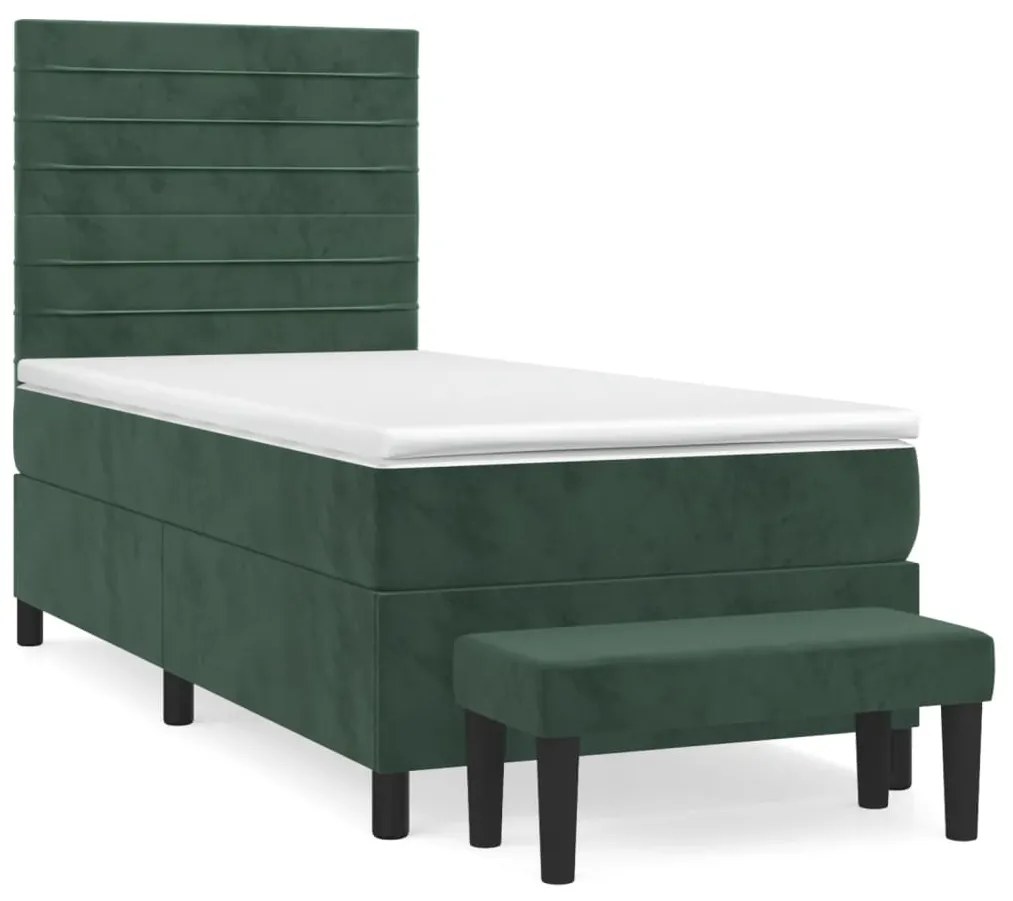 Pat box spring cu saltea, verde inchis, 80x200 cm, catifea Verde inchis, 80 x 200 cm, Benzi orizontale