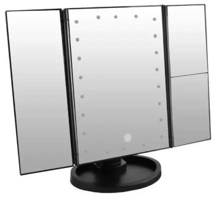 Oglinda cosmetica, cu LED,  rotativa, cu marire imagine 1x/2x/3x, negru, 4xAA, USB, 34.5x9x28 cm, Isotrade