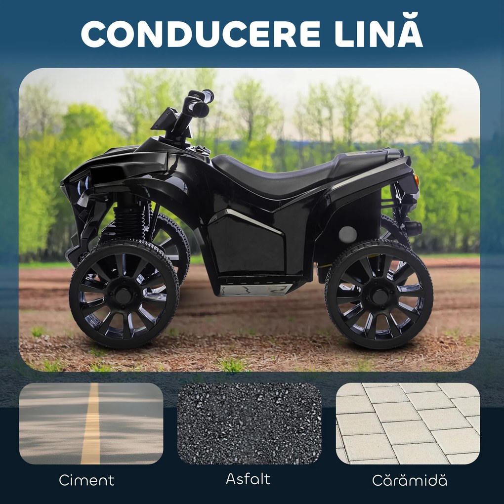 AIYAPLAY ATV Electric 6V pentru Copii, Vehicul cu 4 Roți cu Muzică și Faruri LED, pentru Vârste între 3-8 Ani, Negru | Aosom Romania