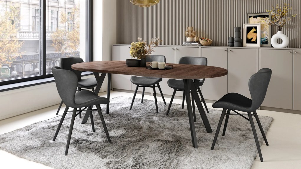 Mazzoni ALDO Stejar Maro/picioare negre - MASĂ ROTUNDĂ STIL LOFT PENTRU SALON/SUFRAGERIE EXTENSIBILĂ CU PICIOARE ÎN FORMĂ DE "Y"