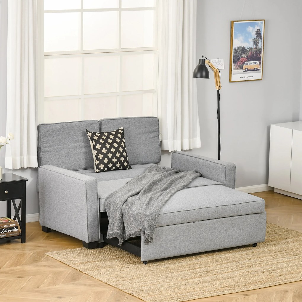 Canapea pat HOMCOM cu tapițerie din material textil, 2 locuri cu spatar reglabil pe 3 niveluri, gri | Aosom RO