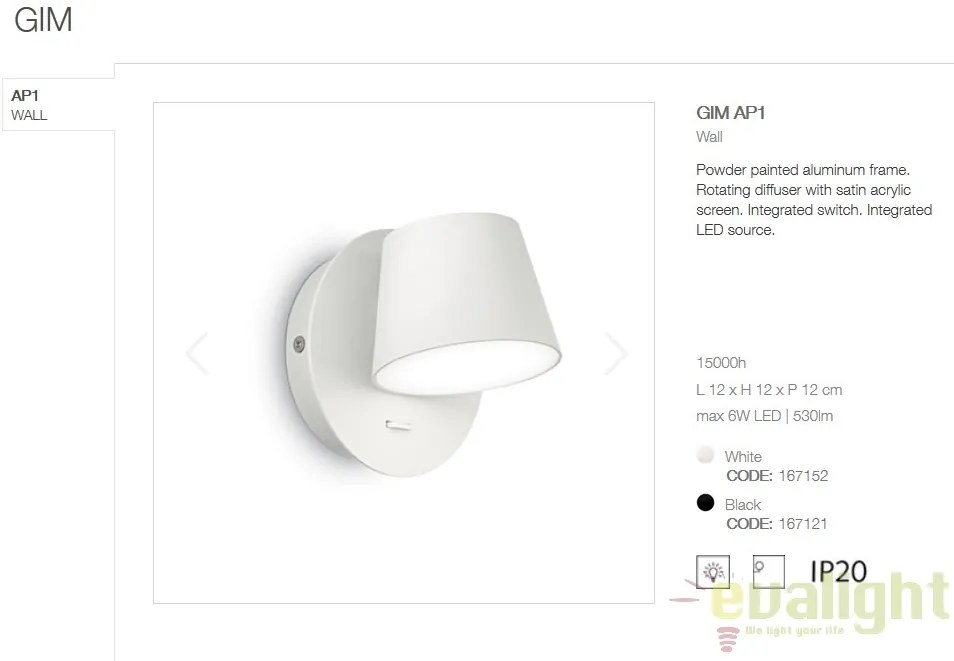 Aplica LED moderna GIM AP1 alba 167152