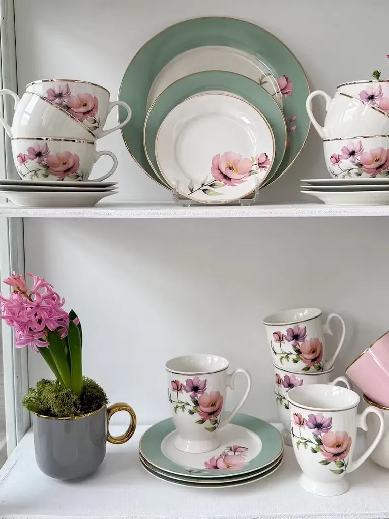 Serviciu de masa, 18 piese, 6 persoane, Flores