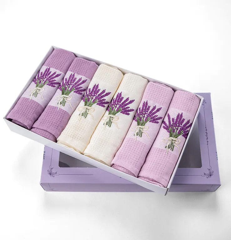 Set prosoape bucătărie vafelă BUCHETE DE LEVĂNDULĂ 50 x 70 cm 6 buc