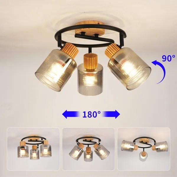 Brilagi - Lampă spot HYGGE 3xE14/15W/230V lemn de hevea/sticlă fumurie