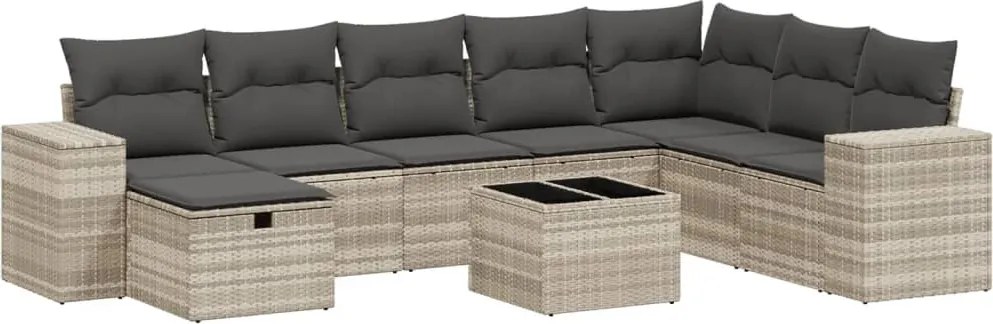 vidaXL Set canapele de grădină cu perne, 9 piese gri deschis poliratan