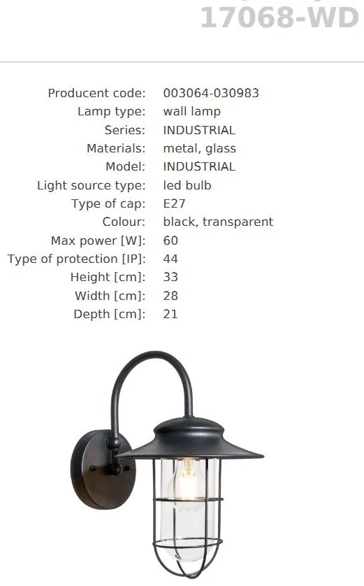 Aplica de Perete Exterior, Protectie IP44, INDUSTRIAL
