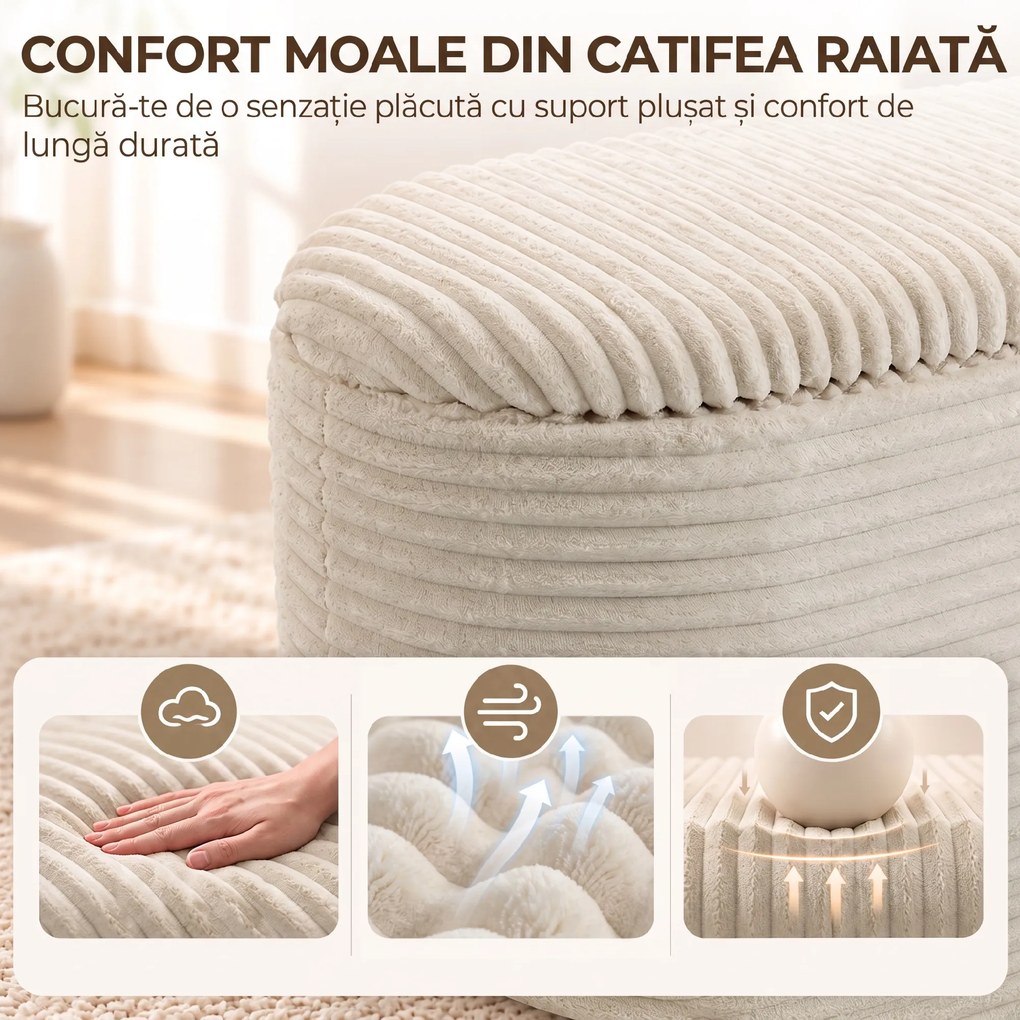 HOMCOM Set 3 piese cu spațiu de depozitare din catifea raiată, pentru living și dormitor, crem | Aosom Romania