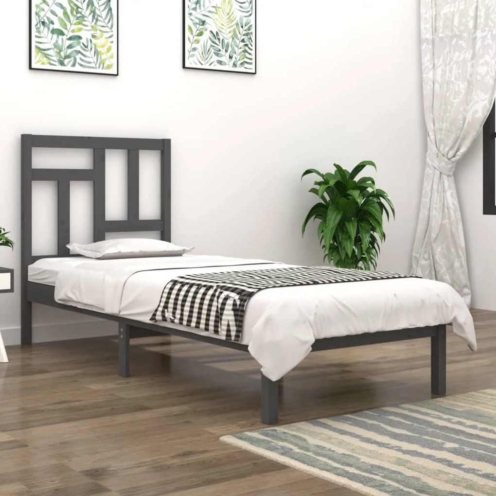 3104510 vidaXL Cadru de pat single, gri, 90x190 cm, lemn masiv de pin