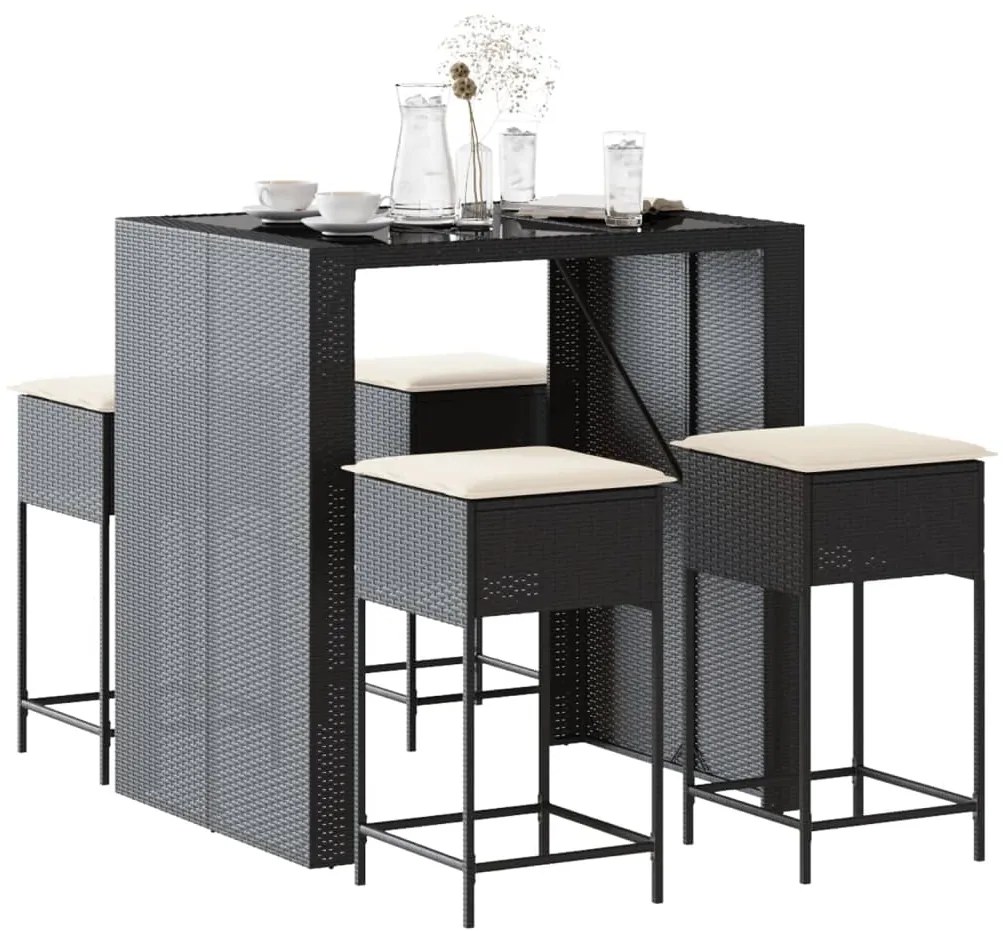 3261507 vidaXL Set mobilier bar de grădină cu perne, 5 piese, negru, poliratan