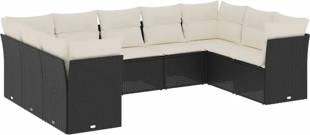vidaXL Set mobilier de grădină cu perne, 9 piese, negru, poliratan