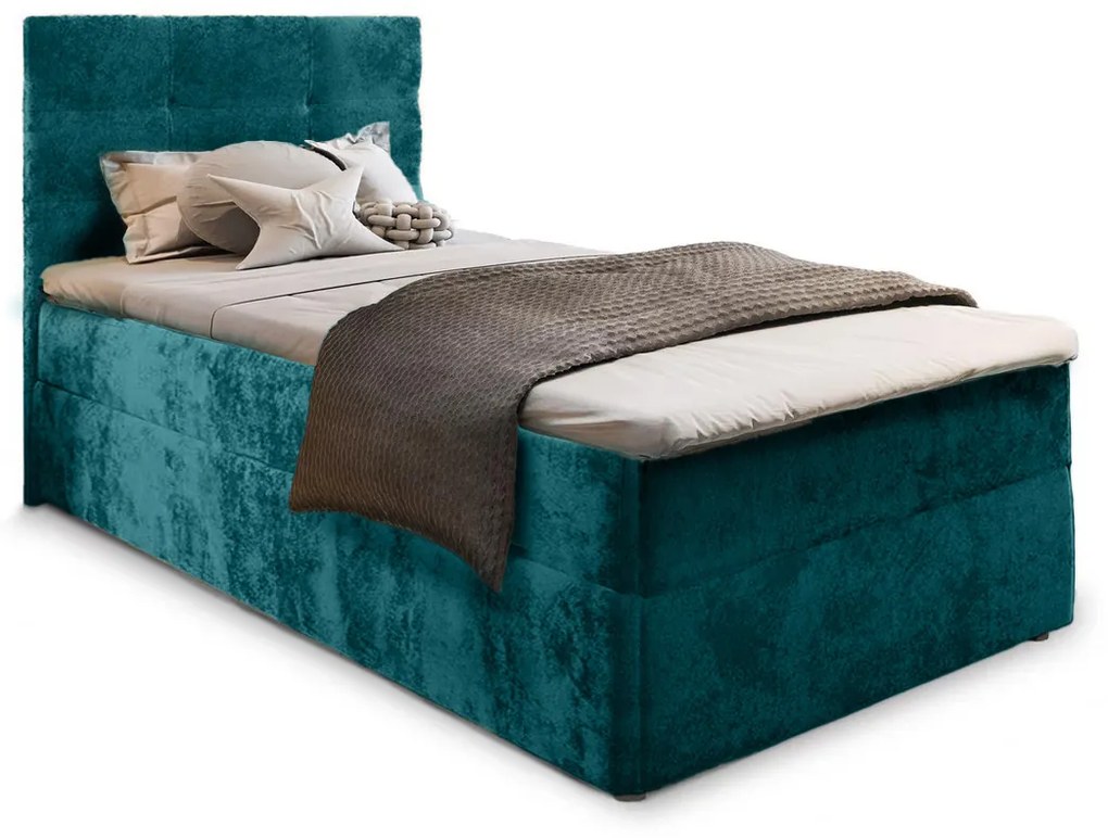 Pat tapițat boxspring GLORIEN VELVET 100x200 cm turcoaz Saltea: Matrace Bonell pružinová