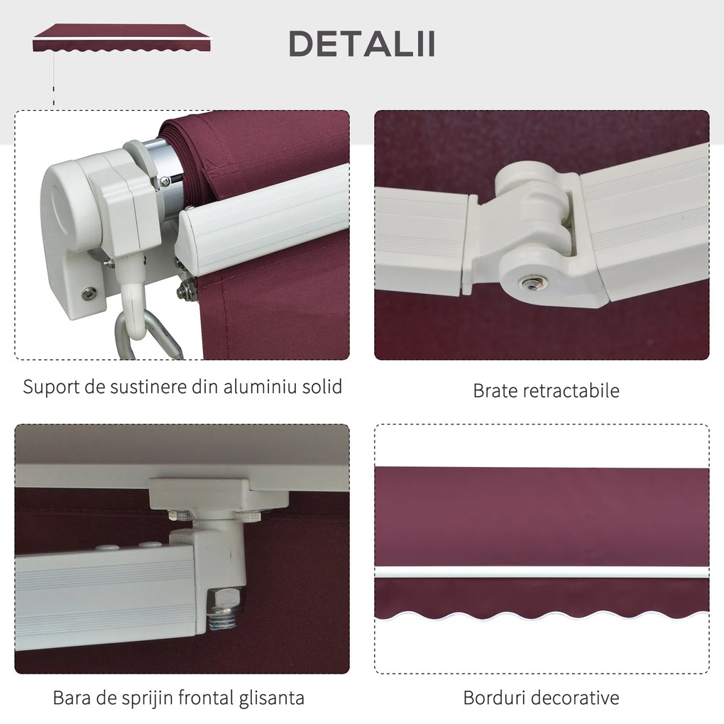 Copertina de Soare pentru Exterior Reglare cu Manivela, din Aluminiu si Poliester, 295x250cm, Rosu Inchis Outsunny | Aosom RO