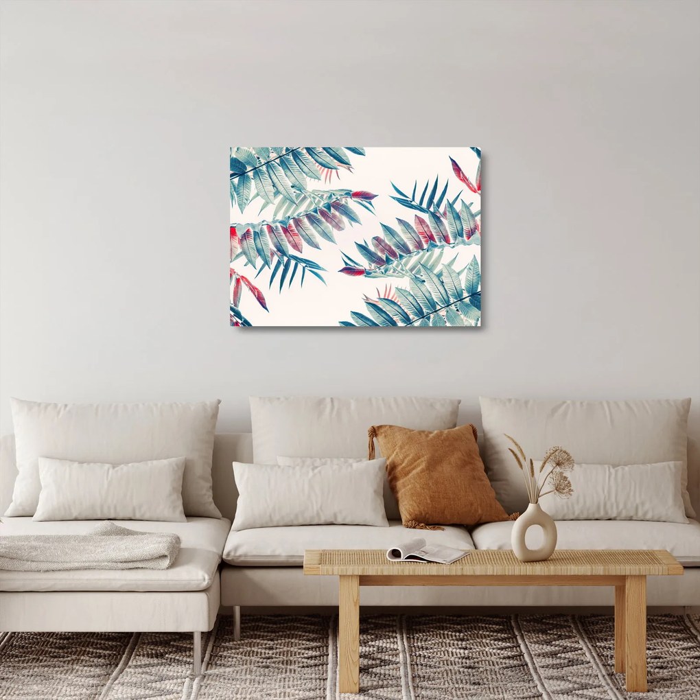 Tablou pe sticlă - Frunze tropicale (70x50 cm)