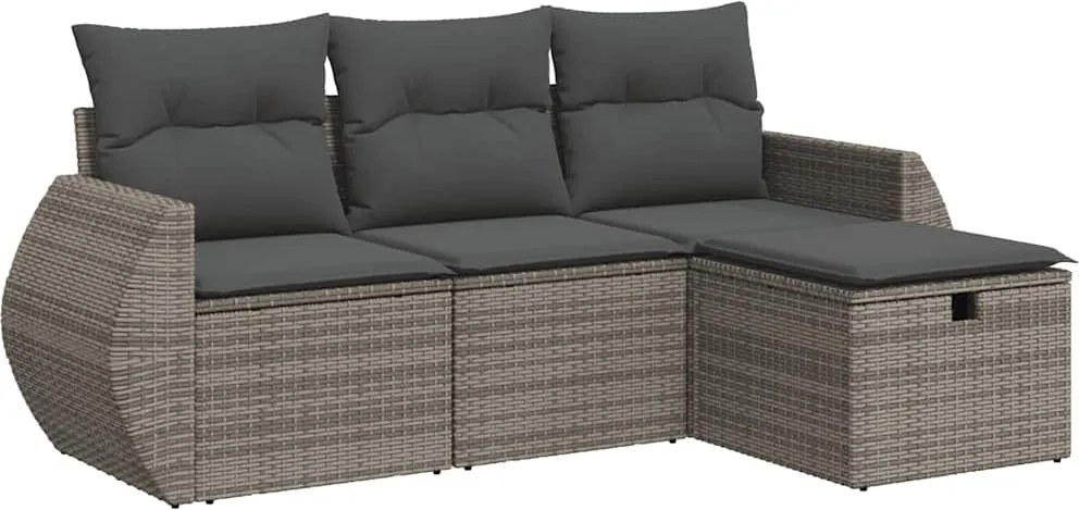 vidaXL Set canapea de grădină cu perne, 4 piese, gri, poliratan