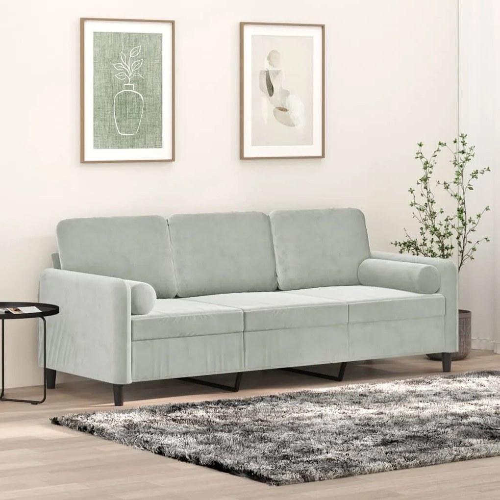 vidaXL Canapea cu 3 locuri cu pernuțe, gri deschis, 180 cm, catifea