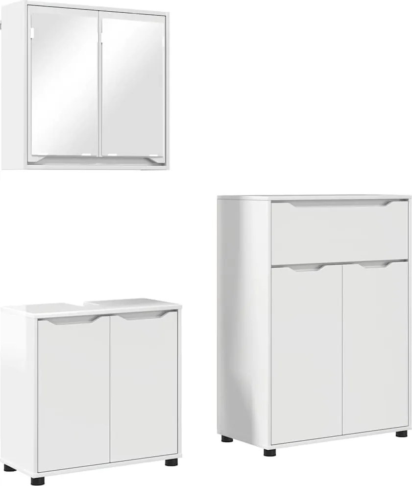 vidaXL Set de mobilier pentru baie 3 pcs Alb lucios Lemn compozit