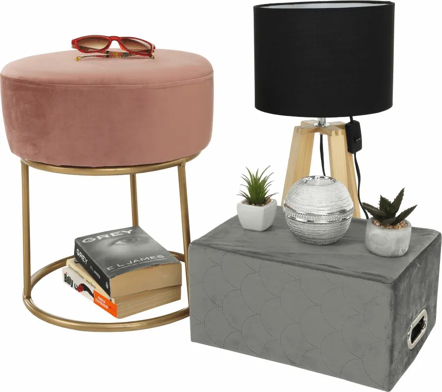 Taburet, catifea Velvet roz/vopsea aurie, AYSU