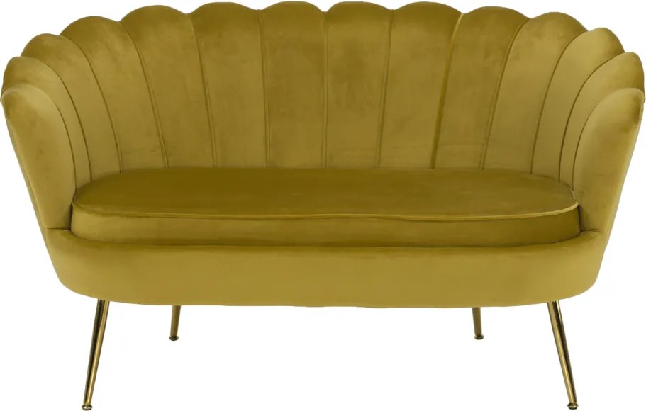 Bancă în stil Art-deco, catifea Velvet muştar/crom auriu, NOBLIN