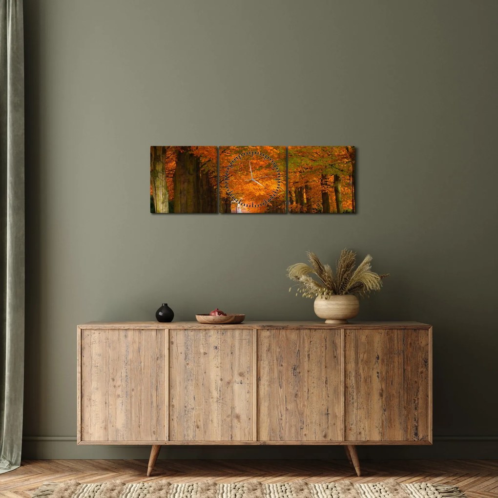 Tablou - Bulevardul de copaci în toamnă (cu ceas) (90x30 cm)