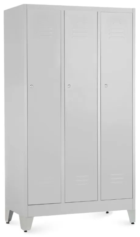 Dulap metalic - 3 compartimente, 90 x 50 x 161,5 cm, picioare reglabile, încuietoare cilindrică, gri deschis - ral 7035